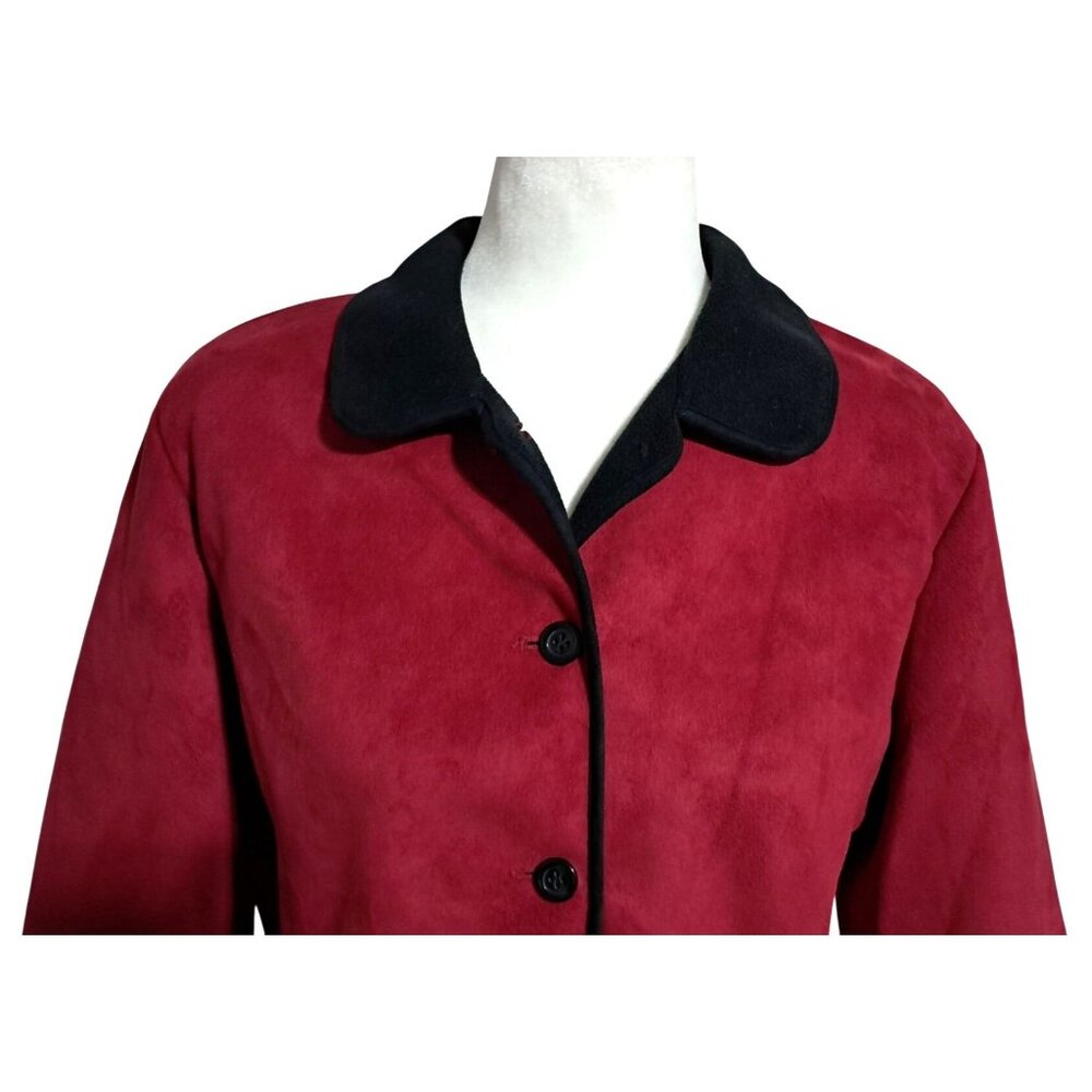 Alfred Dunner Jacket Womens 12P Crimson Faux Suede Ebony Trim NWT 90s 2000s - Picture 4 of 10